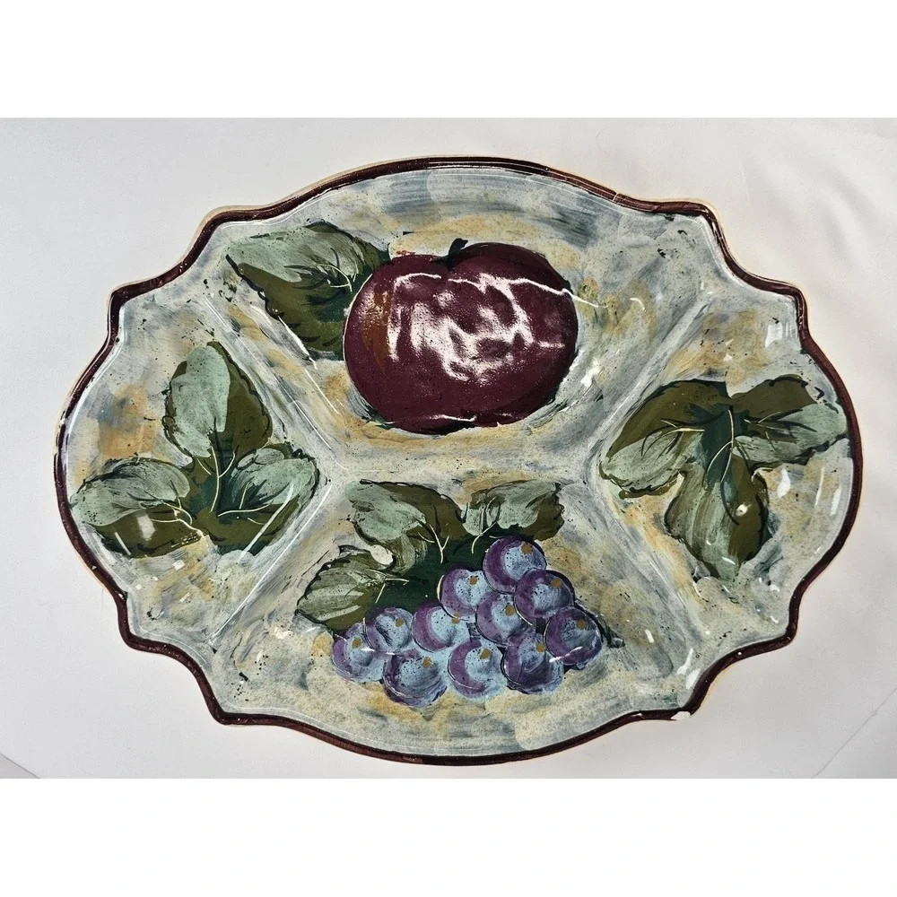 Artimino Napa Valley Hand Painted Italy Divided Serving Relish Tray Fruit Design